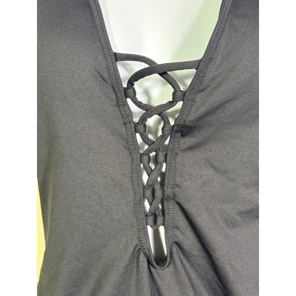 La Blanca Black Lace Up Plunge One Piece Swimsuit Size 8 Strappy Back Resort - Picture 5 of 11